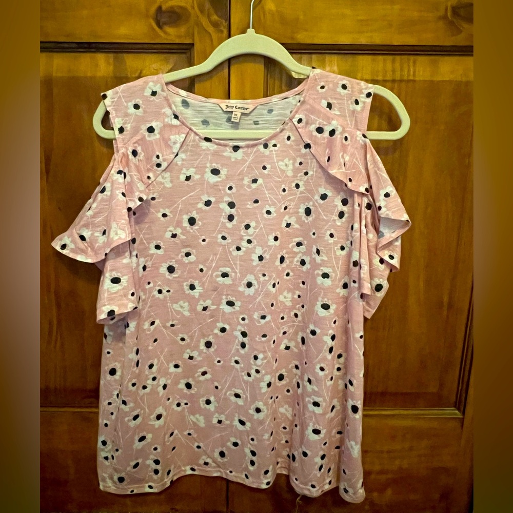 Juicy Couture Pink Ruffled Short Sleeve Blouse